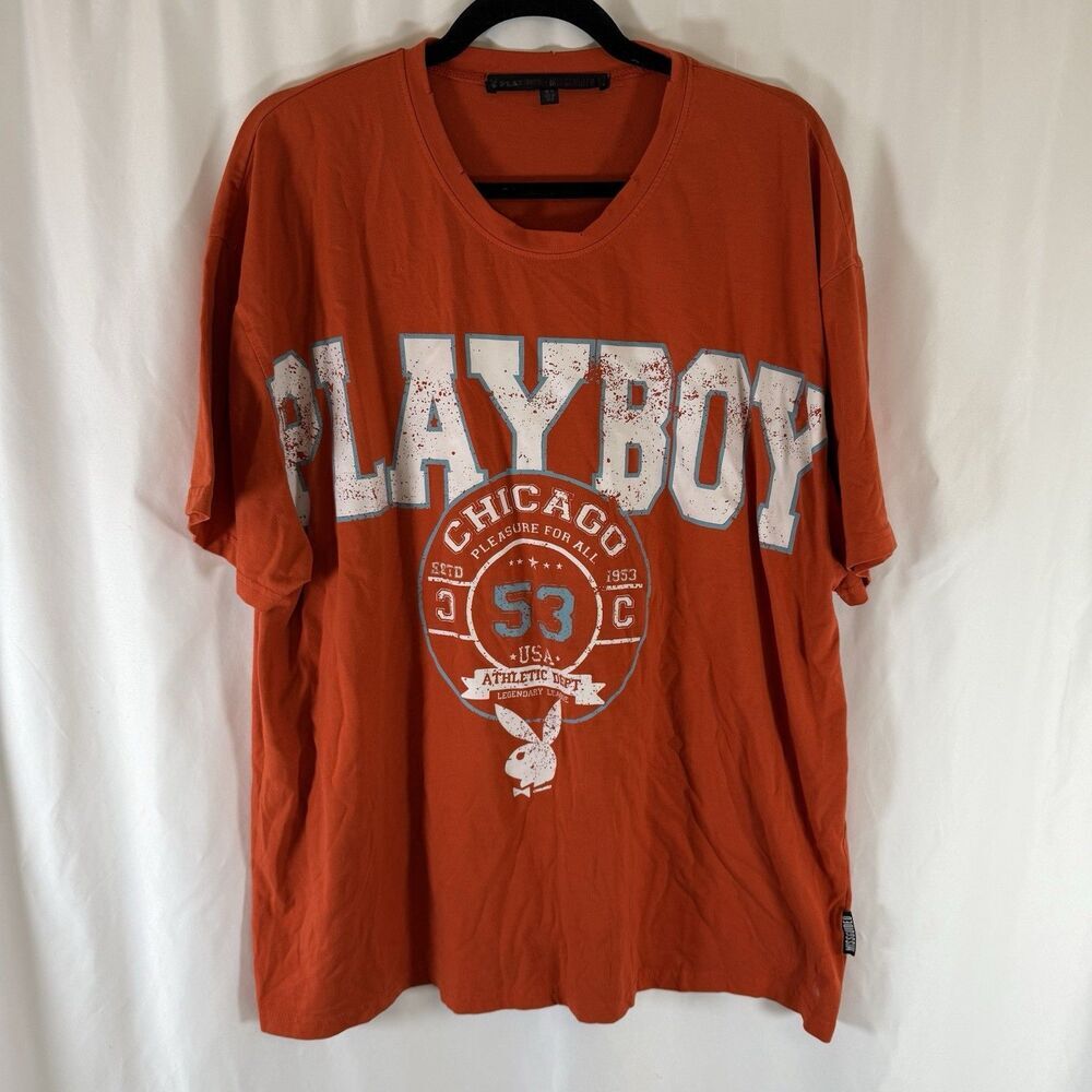 Playboy x Missguided Shirt Women's 8 Orange Chicago Distressed Oversized